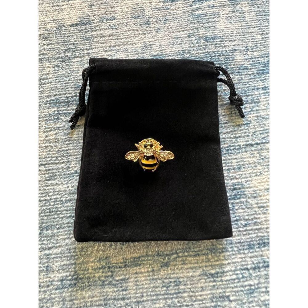 Gold Tone Black Yellow Rhinestone Bumble Bee Pin